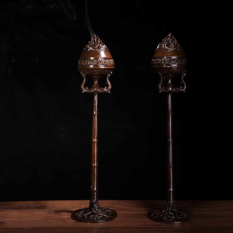 见素香坊 陈巧生制竹节博山炉 高60cm仿汉代铜香熏炉单只价格c340