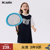 商场同款 马拉丁童装 2024夏新款 女大童闪粉撞色印花短袖 连衣裙