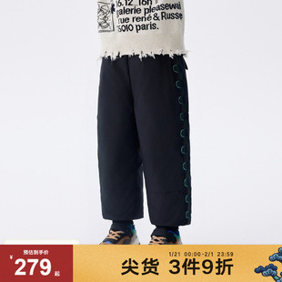 马拉丁童装儿童裤子2024冬装新款女大童格纹织带保暖束脚羽绒裤