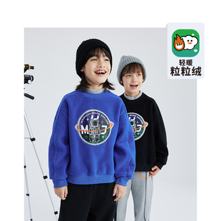漫画家潮童装中大童卡通印花假两件套头卫衣保暖加绒上衣2023冬