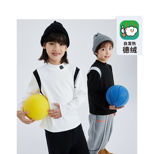 漫画家潮趣童装儿童冬季弹力半高领保暖打底衣加绒拼色长袖T恤
