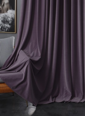 2022新款卧室紫色窗帘别墅客厅北欧简约现代挂钩式全遮光丝绒窗帘