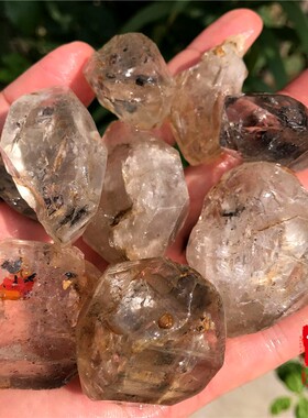 一点水晶原石天然闪灵钻黑云母黑幽灵水胆路水晶双尖骨干水晶原石