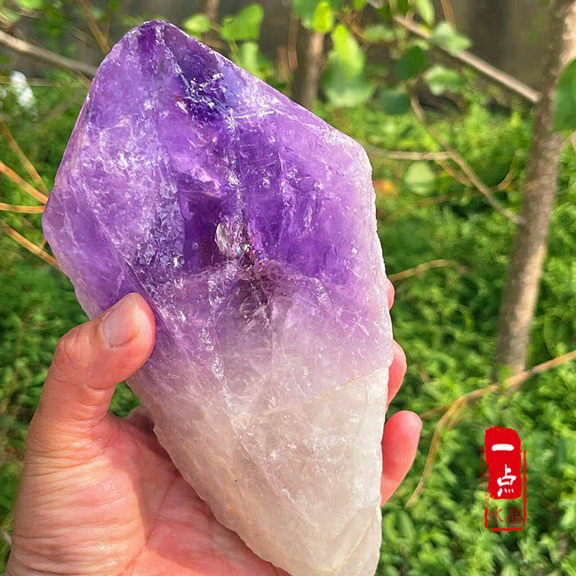天然紫水晶柱原石摆件单尖紫晶权杖柱原石打磨矿物标本居家饰品