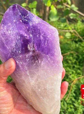天然紫水晶柱原石摆件单尖紫晶权杖柱原石打磨矿物标本居家饰品