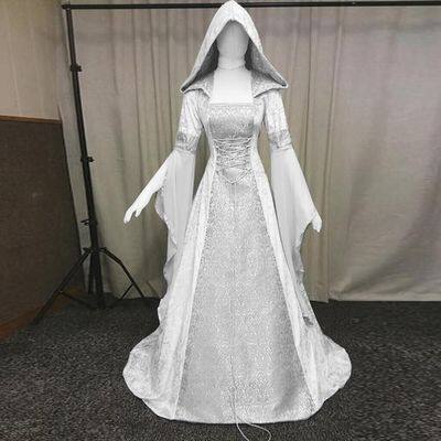 跨境 女装cos服中世纪复古风婚纱8色连帽束腰连衣裙cosplay万圣节