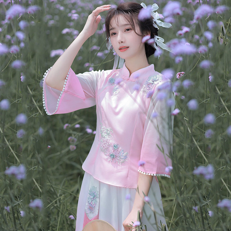 中国风汉服套装女唐装上衣夏茶服