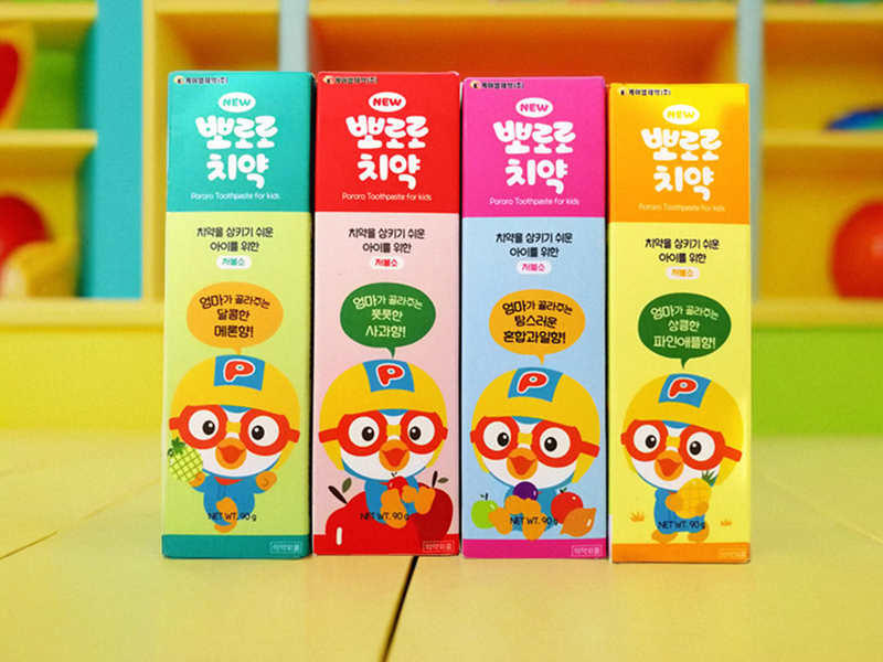 韩国进口pororo宝露露儿童牙膏啵乐乐无防腐剂清洁宝宝水果味牙膏