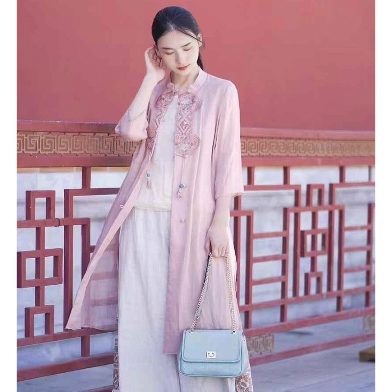 2825大吉2025新款原创文艺复古中式苎麻改良茶服长衫百搭上衣女