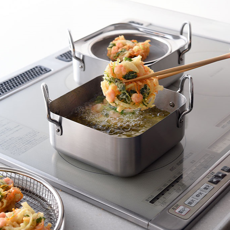 日本进口Arnest不锈钢家用油炸锅双层带过滤网电磁炉通用天妇罗锅