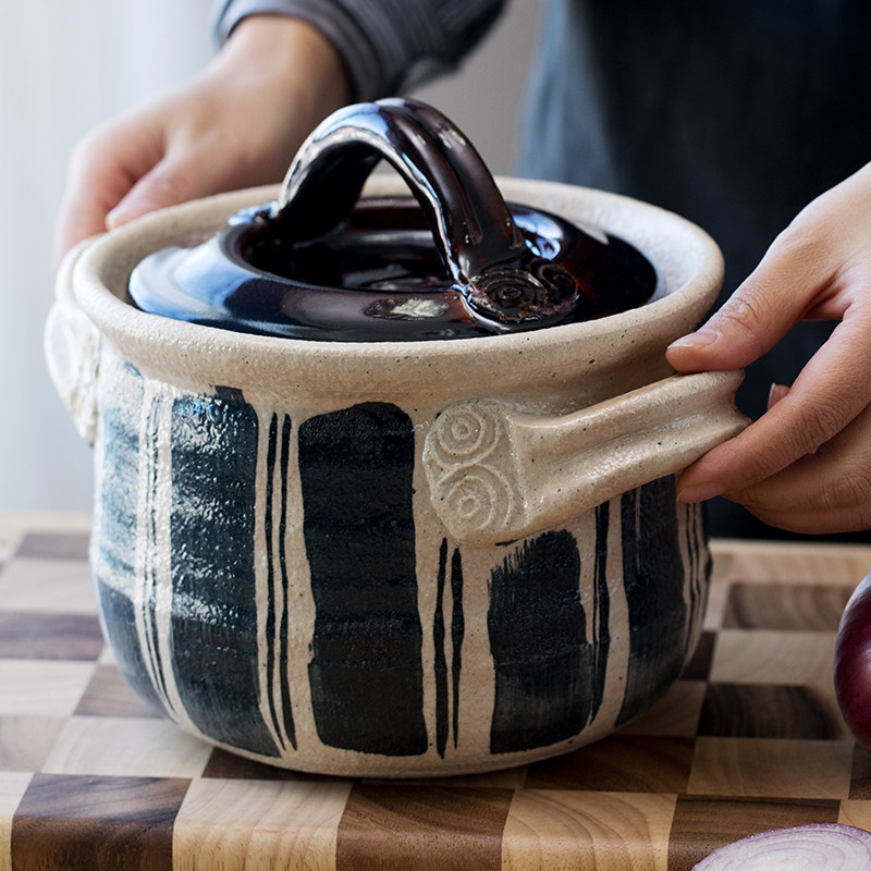 日本原装进口手作伊贺烧深型土锅日式和风砂锅炖锅猪肉煲汤锅加厚