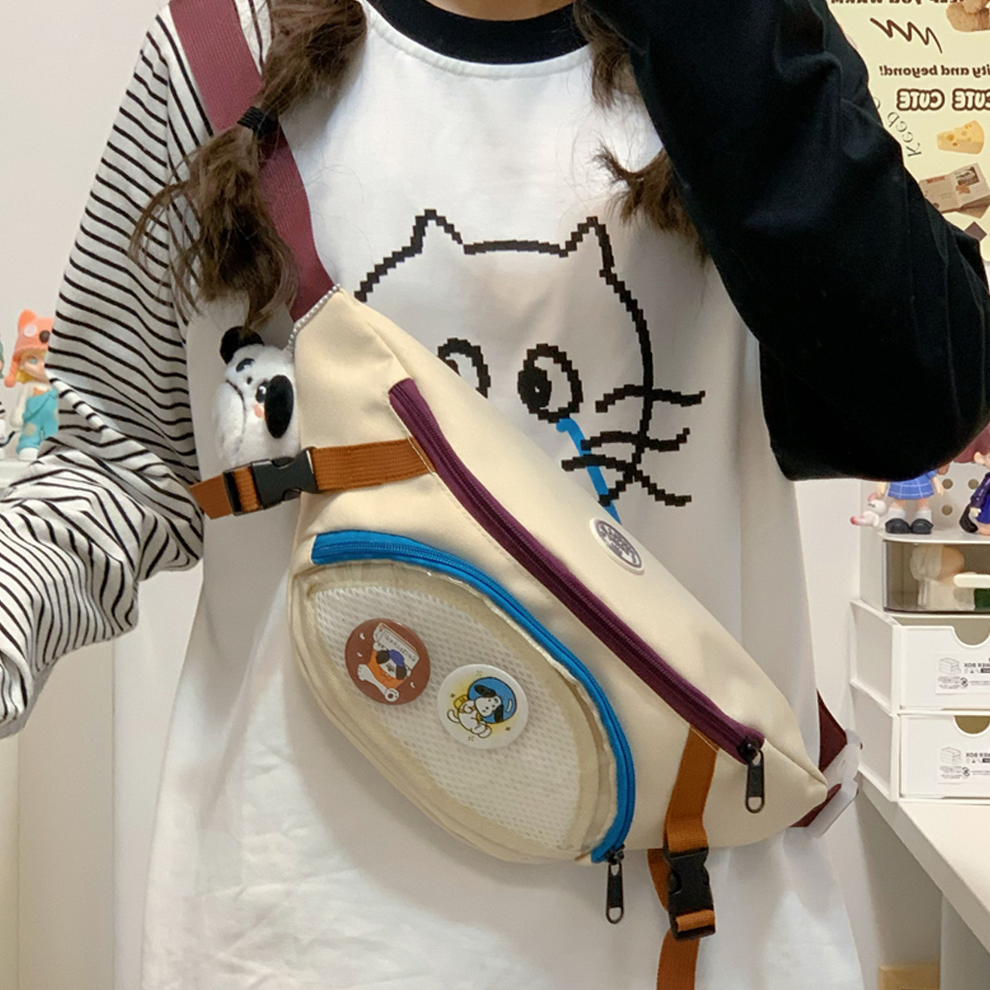 日系原宿风简约透明胸包女韩版ins可爱百搭斜挎包少女软妹单肩包