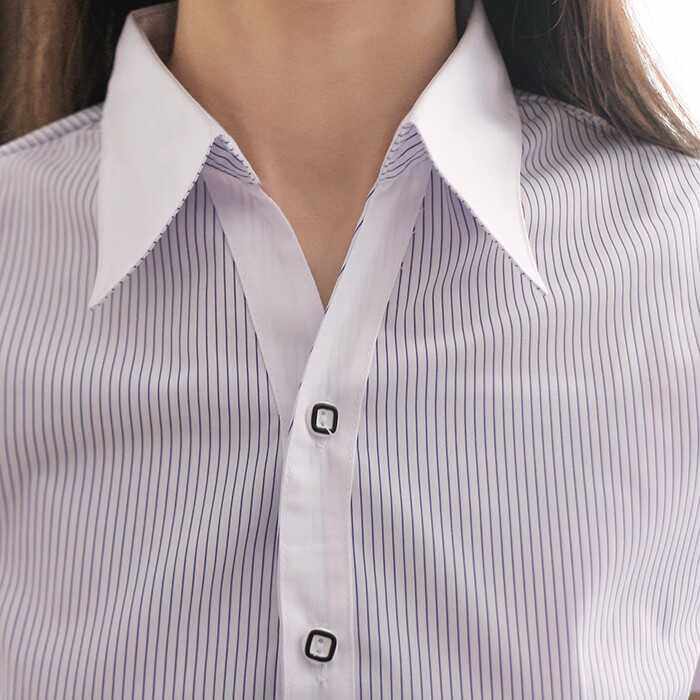 短袖衬衫女职业装蓝色条纹半袖衬衣工装长袖银行白领修身通勤