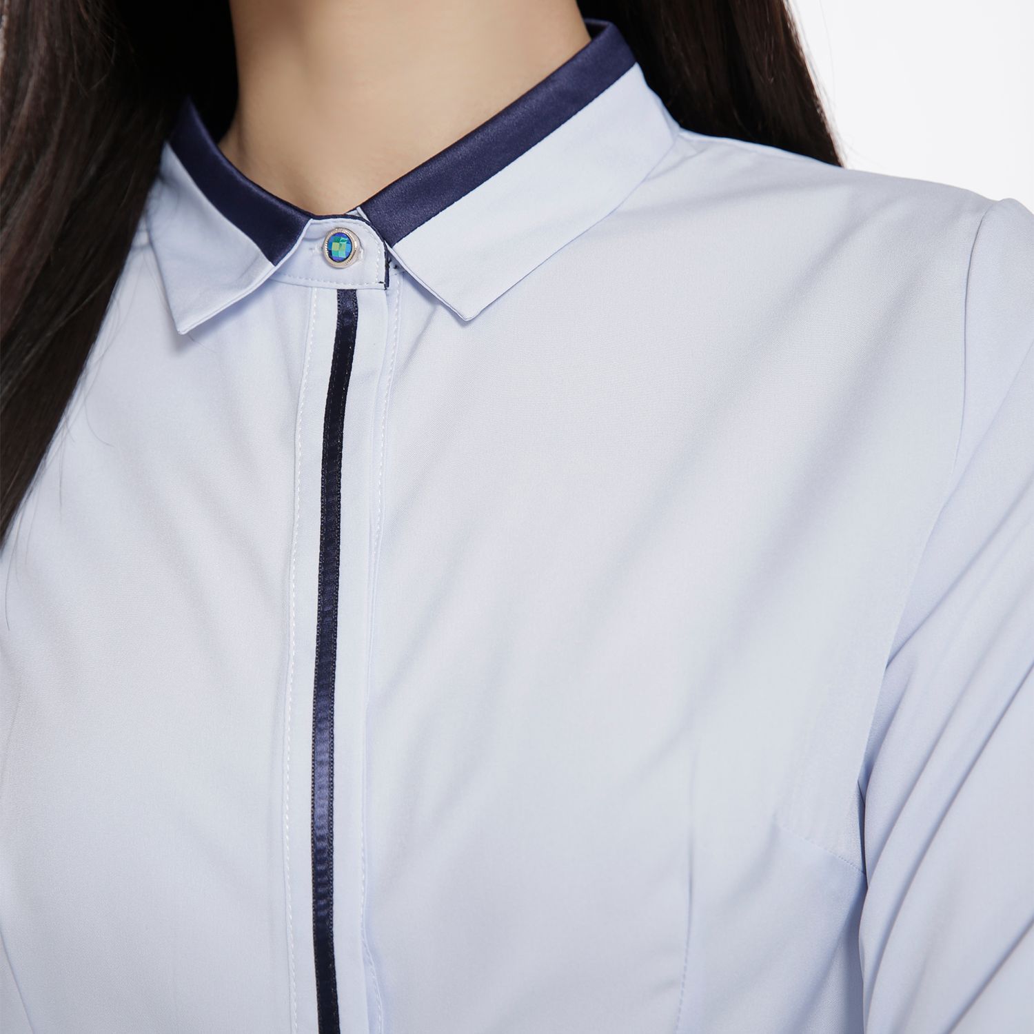 春秋新款职业装长袖雪纺暗扣衬衫女酒店前台工作服短袖衬衣工装