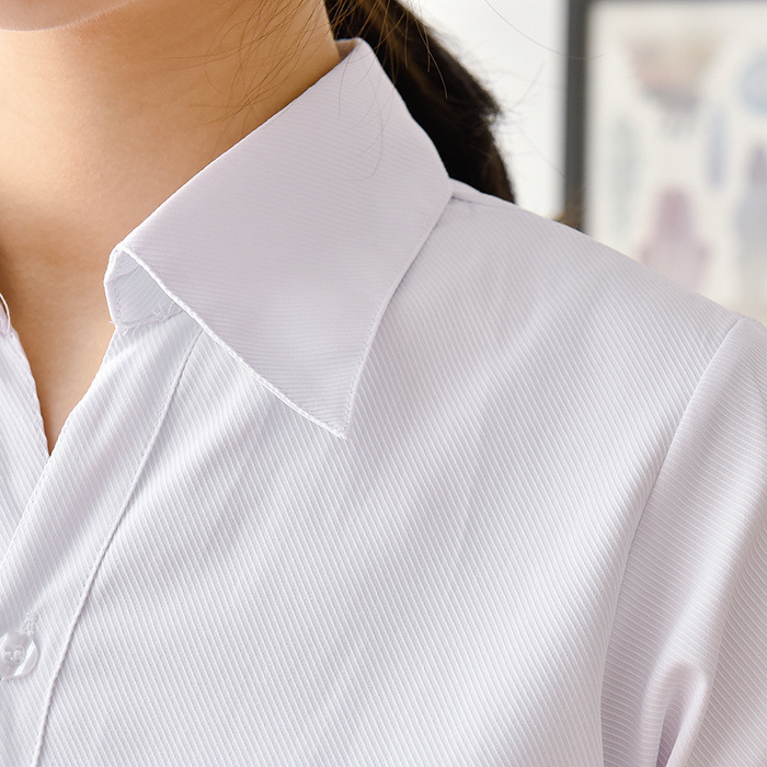 春夏纯白衬衫女短袖职业工装V领长袖平领防走光衬衣大码工作服装
