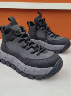 广州新款牛皮男鞋厚底增高潮牌真皮运动休闲鞋高级感灰色老爹鞋男