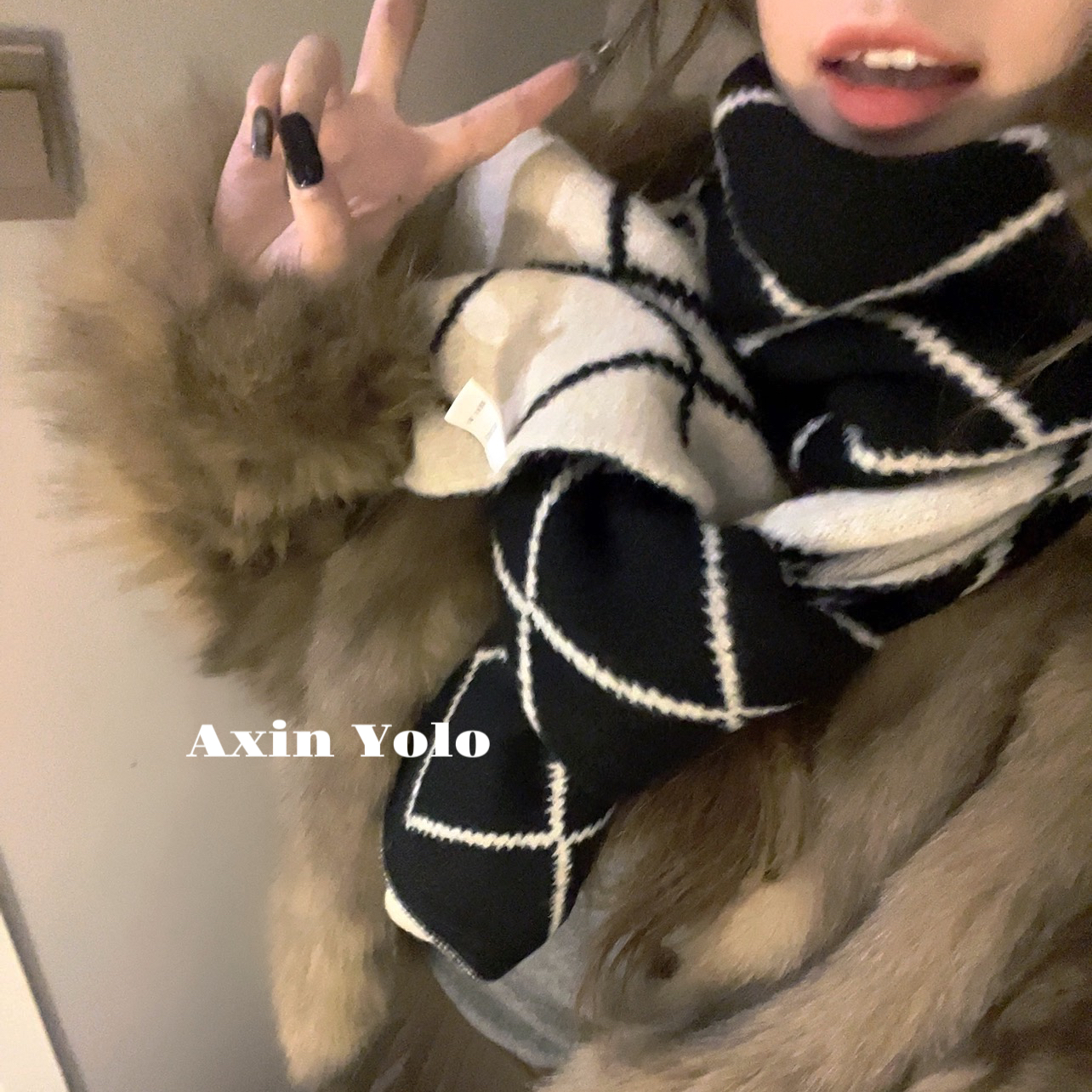 双面可戴！氛围感菱形格子围巾