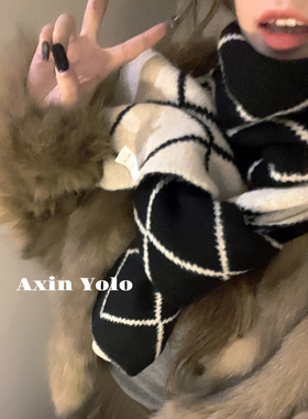 阿馨yolo 双面可戴！氛围感菱形格子围巾秋冬季韩版百搭保暖围脖