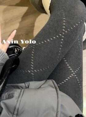 阿馨同款！高弹灰色菱格连裤袜高腰打底裤美腿外穿miu系穿搭