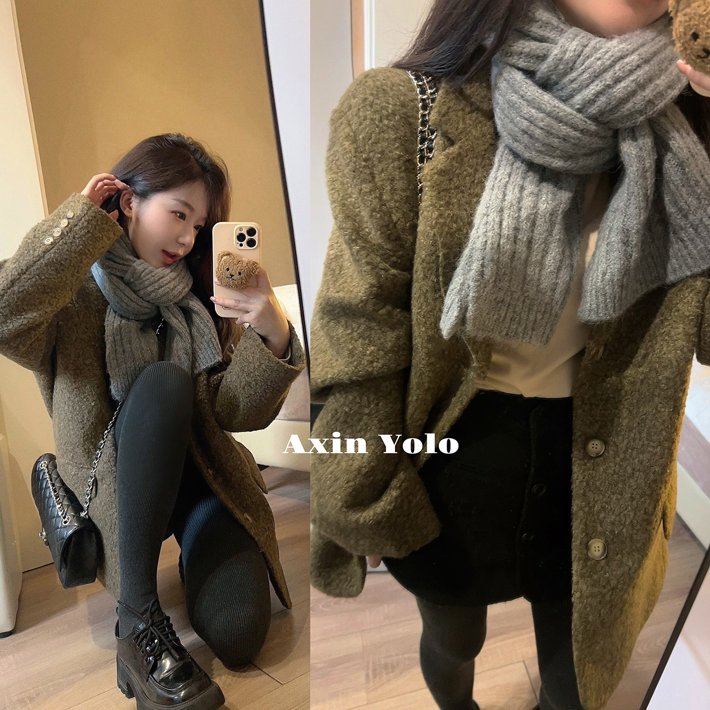 张元英灰色围巾女秋冬针织围脖