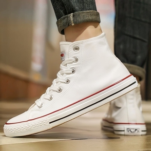 2025春季 黑色白色百搭休闲板鞋 高帮帆布男女情侣款 款 经典 环球男鞋