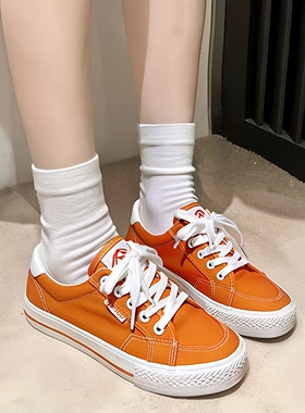 人本潮鞋vintage橙色帆布鞋女低帮学生休闲运动板鞋百搭平底球鞋