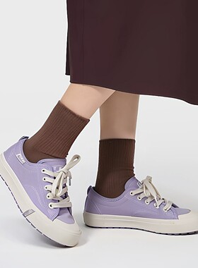 人本紫色低帮系带帆布鞋女百搭