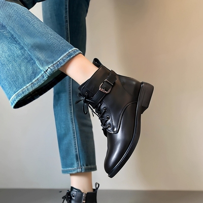 马丁靴加绒真皮棉靴折扣