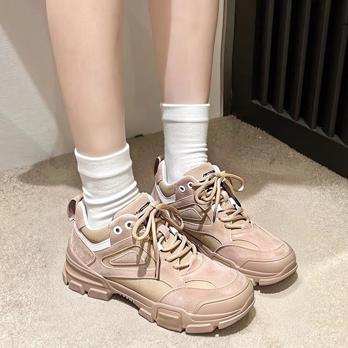 厚底韩版圆头休闲牛皮老爹鞋