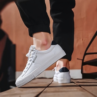 低帮系带小白鞋 白色青年圆头低跟男休闲鞋 贝壳头透气板鞋 人本韩版