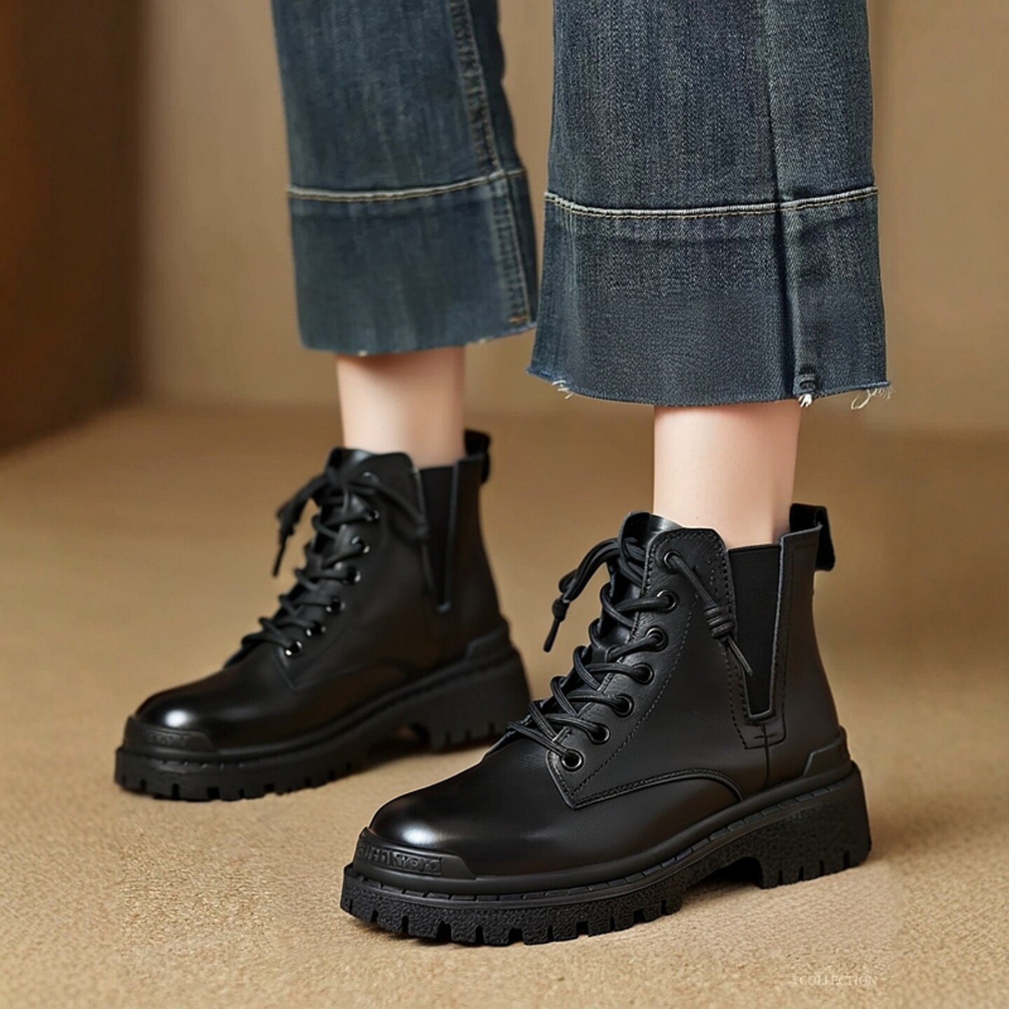 真皮英伦风马丁靴女粗跟冬季2025年新款厚底短靴百搭黑色机车靴子