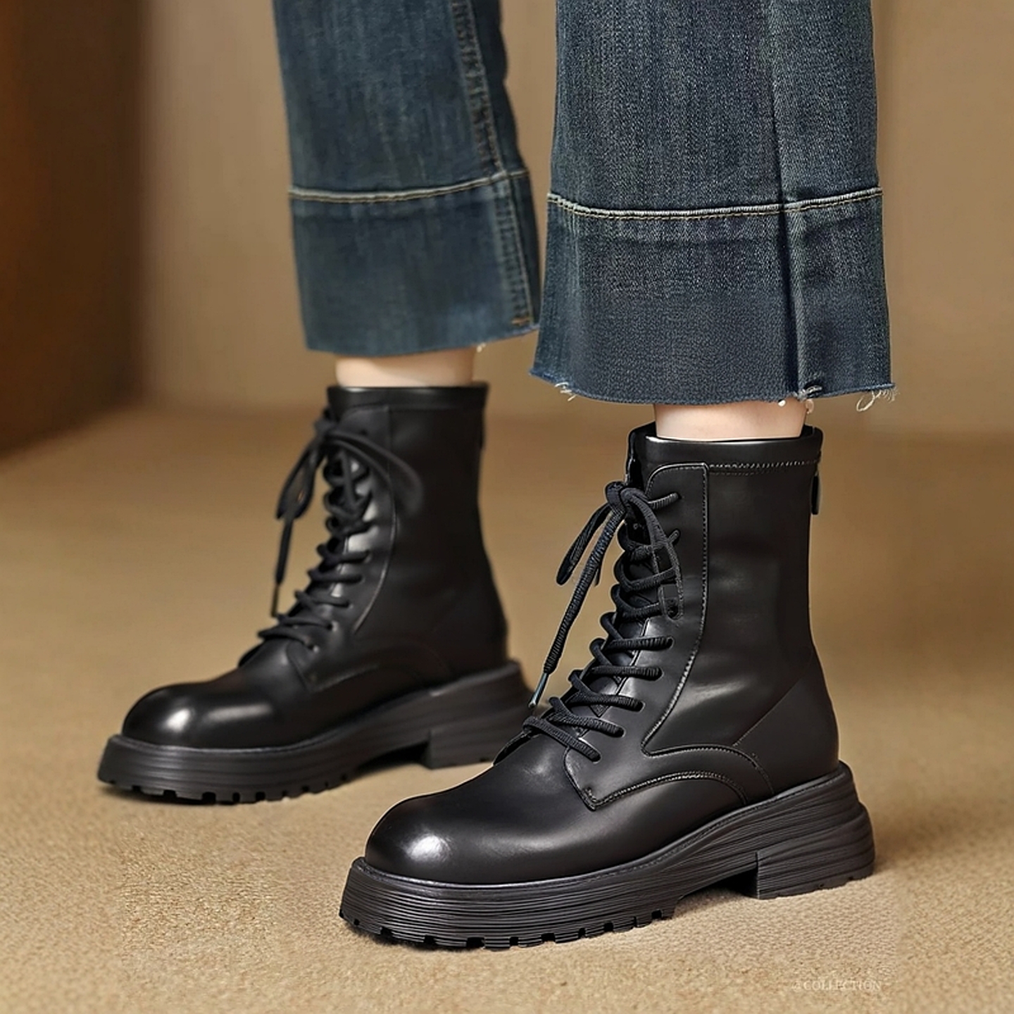 黑色真皮新款英伦风机车马丁靴