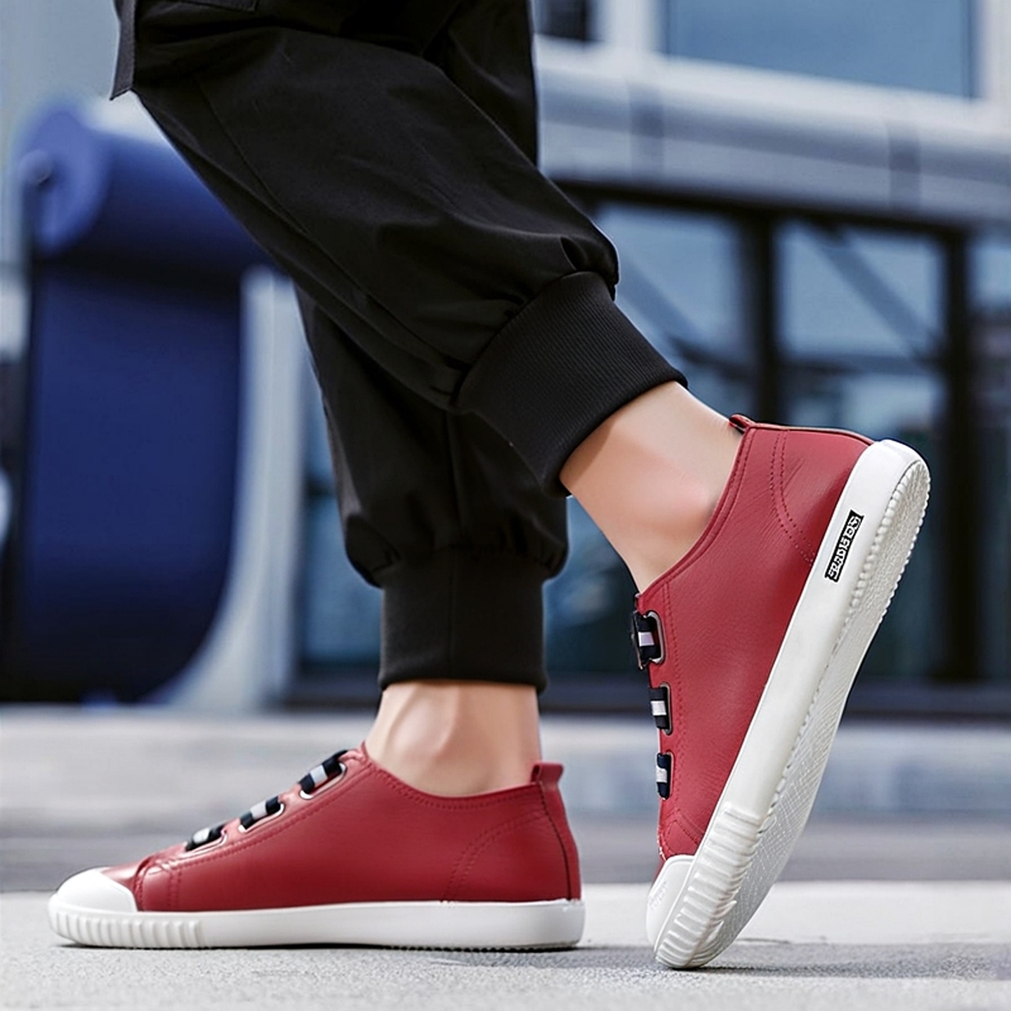 真皮头层牛皮红色板鞋男潮流百搭系带皮面潮鞋软底男鞋休闲鞋皮鞋