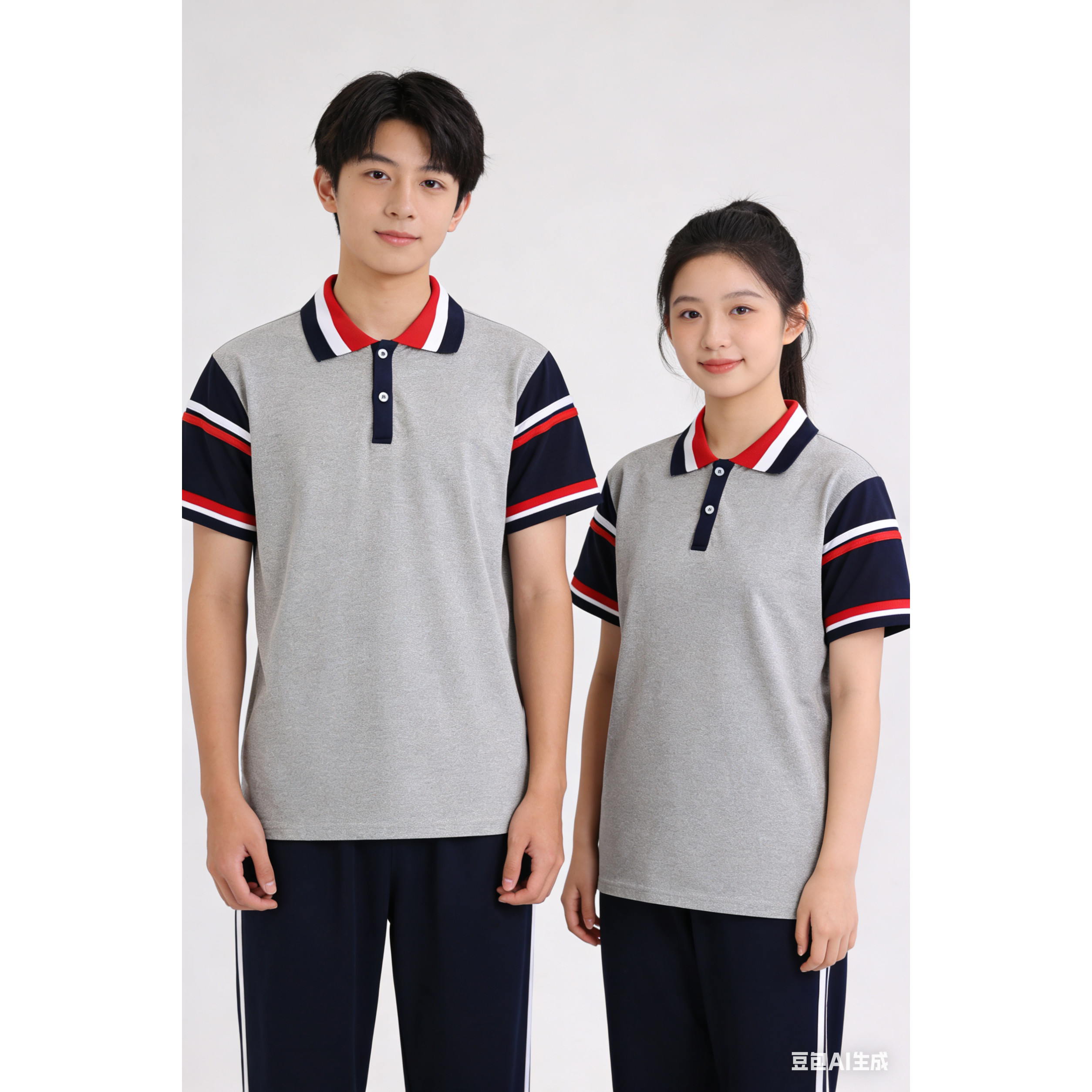 夏季短袖翻领抗菌透气学生校服图片