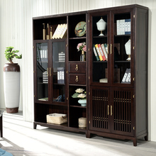 新中式全实木书柜组合书房轻奢黑檀木储物书柜三门五门置物收纳柜