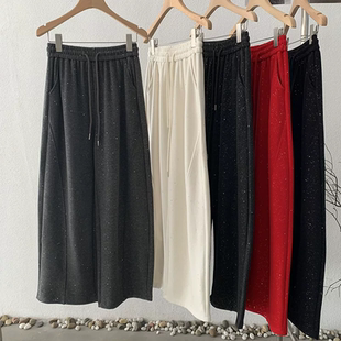 长裤 松紧高腰显瘦休闲裤 子潮 女2026春季 闪闪亮片宽松阔腿弯刀裤