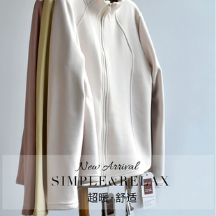 内搭外穿双面绒衫 羊毛蚕丝开衫 修身 加绒加厚立领保暖短款 外套冬季