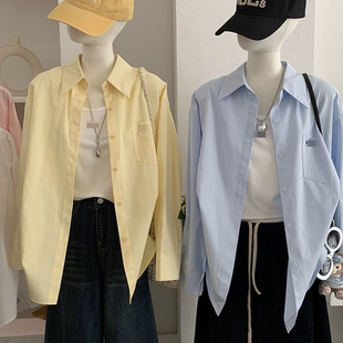 2026春季新款宽松版百搭翻领长袖中长款衬衫叠搭无袖背心两件套女