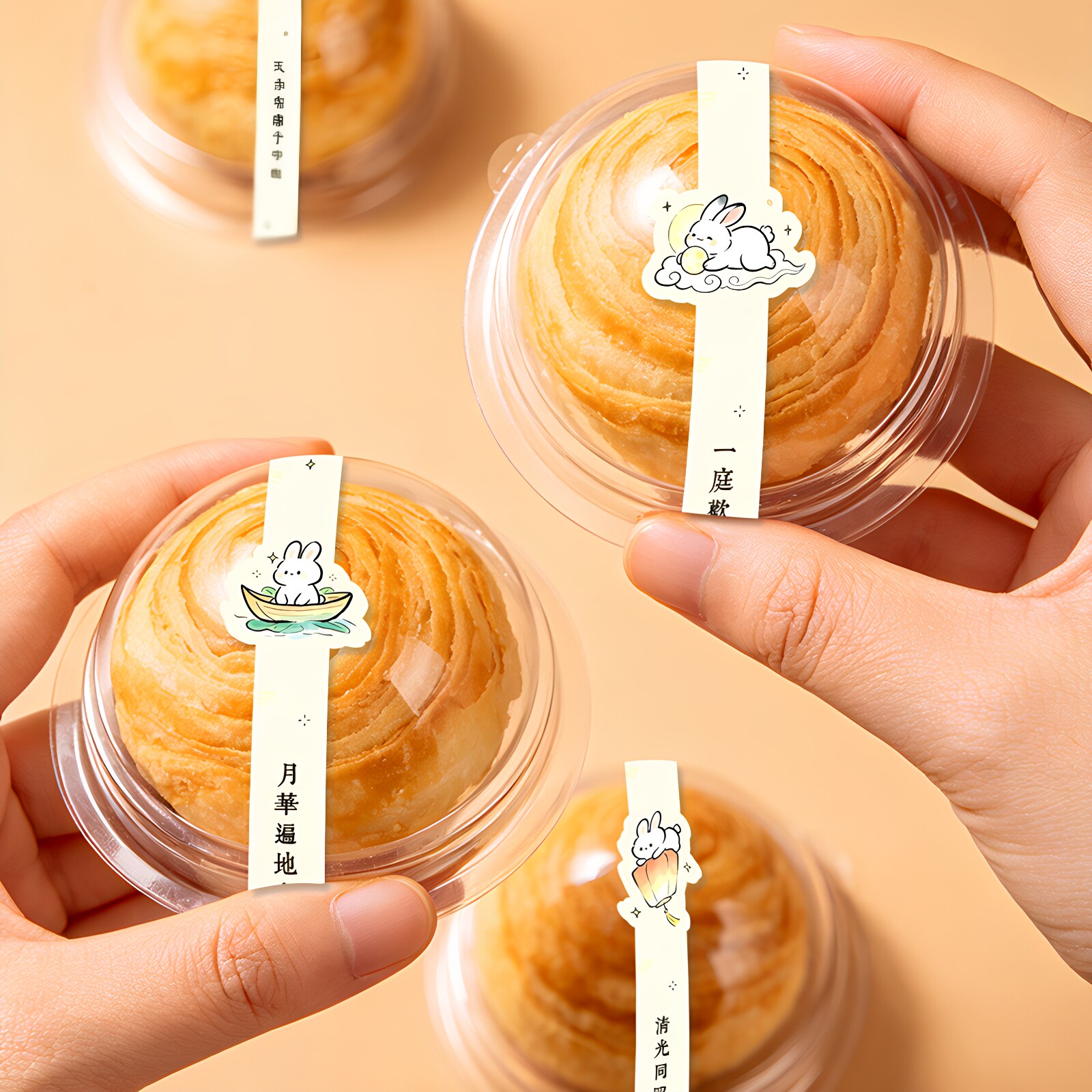 中秋节诗意封口贴古风玉兔长条标签贴纸月饼蛋黄酥礼盒氛围感装饰