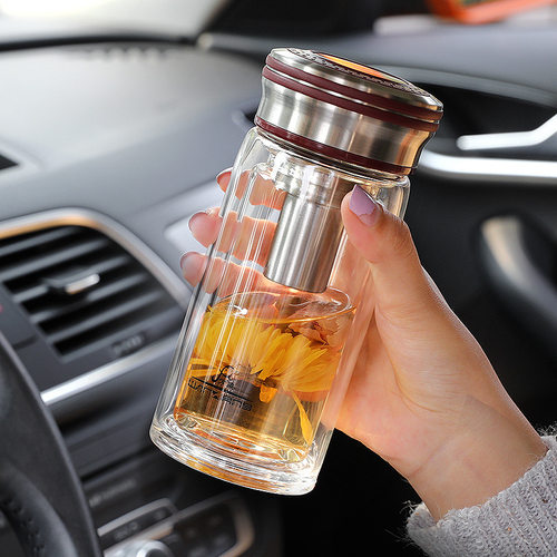 万象万象女士双层泡茶玻璃杯