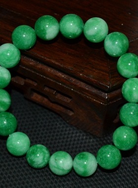缅甸翡翠翠绿手链 甘青翡翠玉手链 12mm优质翠绿甘青玉手串