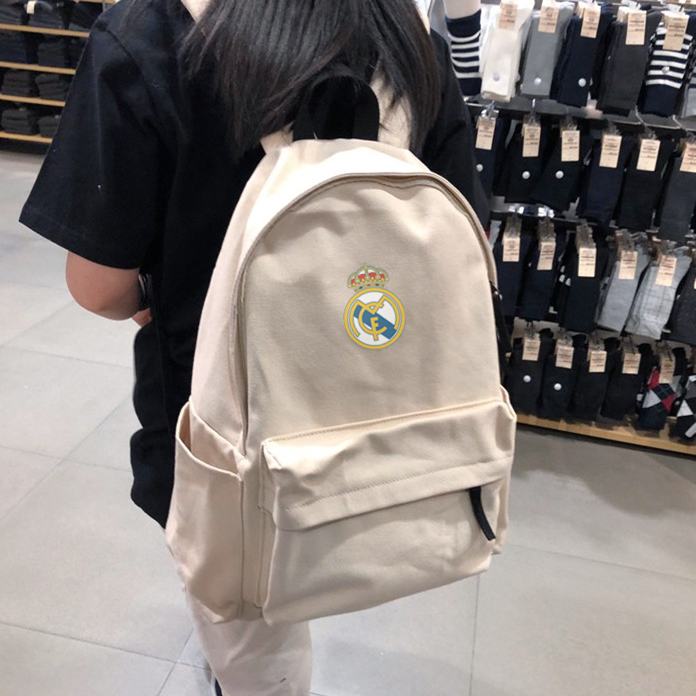 皇马球迷用品纪念品 皇马大容量帆布双肩背包 皇马球迷背包书包