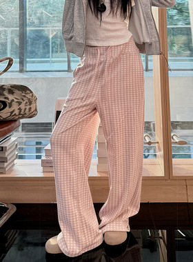软糯慵懒风格子阔腿裤女春夏季新款高腰宽松垂感松弛直筒休闲裤子