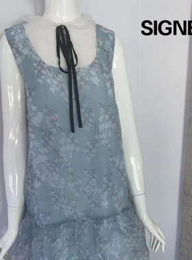 SIGNE 外贸春夏气质欧根纱无袖碎花连衣裙夏季薄款印花夏装公主裙