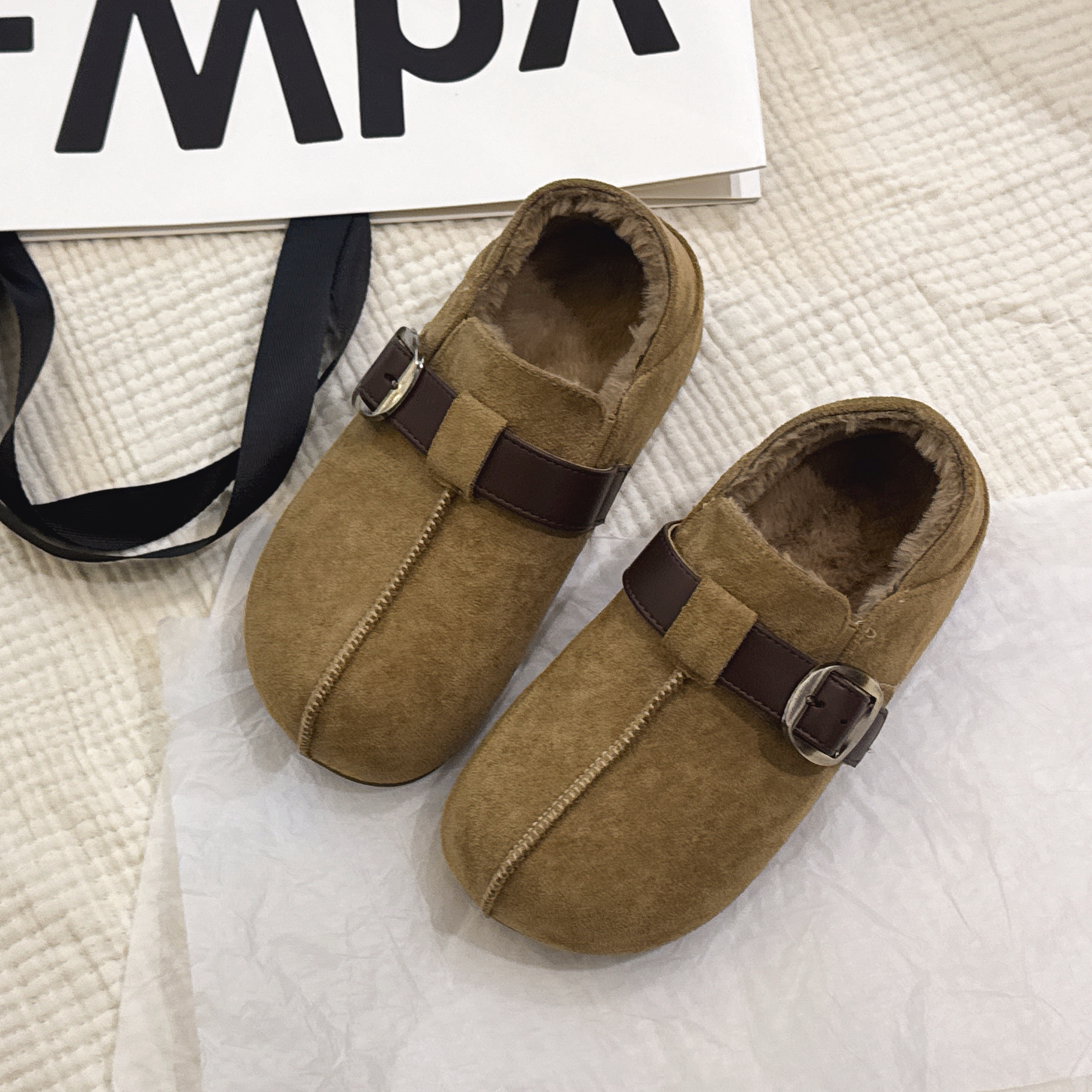 真皮两穿款内增高加绒勃肯鞋女2025冬季新款百搭皮带扣保暖棉鞋潮