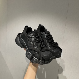 真皮厚底老爹鞋女款2023秋季新款轻便增高百搭高级感休闲运动鞋女