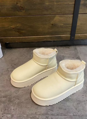 白色真皮厚底增高雪地靴女2025冬季新款短筒百搭东北大棉鞋棉靴子