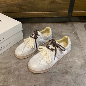 做旧脏脏德训鞋女2024夏季新款平底女鞋板鞋真皮透气软底休闲鞋子