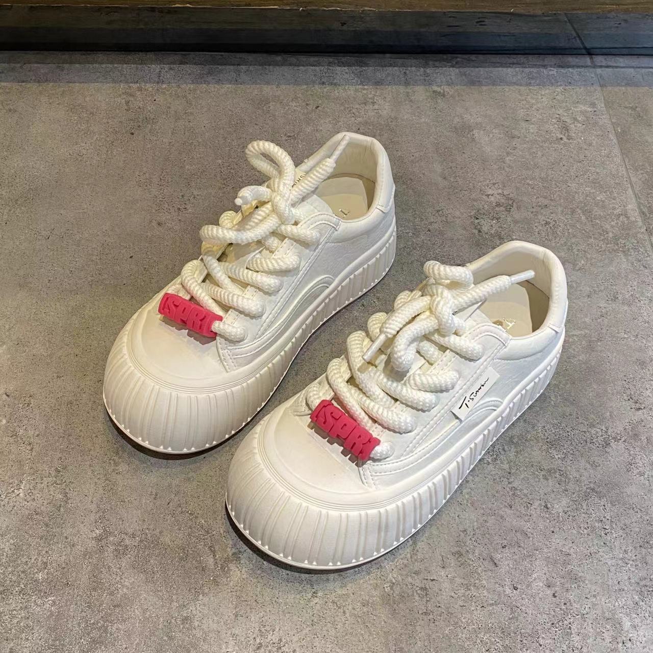 真皮大头小白鞋女2024秋季新款厚底增高透气软底牛皮休闲运动板鞋