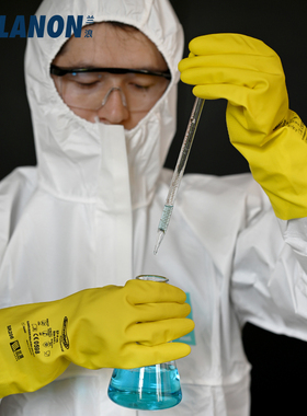 兰浪SR206薄款耐酸碱工业进口橡胶手套耐用防化学实验室劳保工作